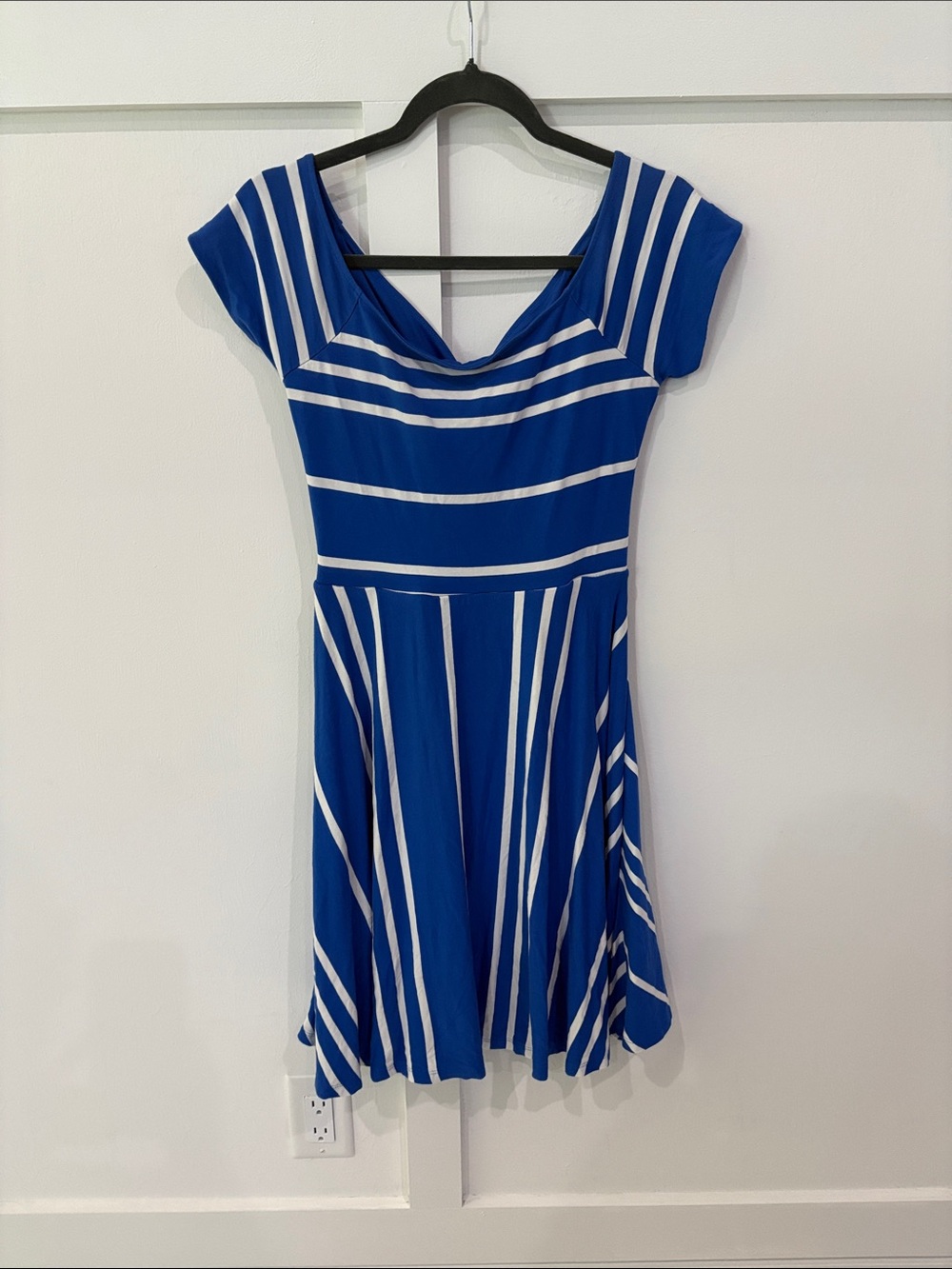 LOFT Royal Blue and White Striped Midi Dress